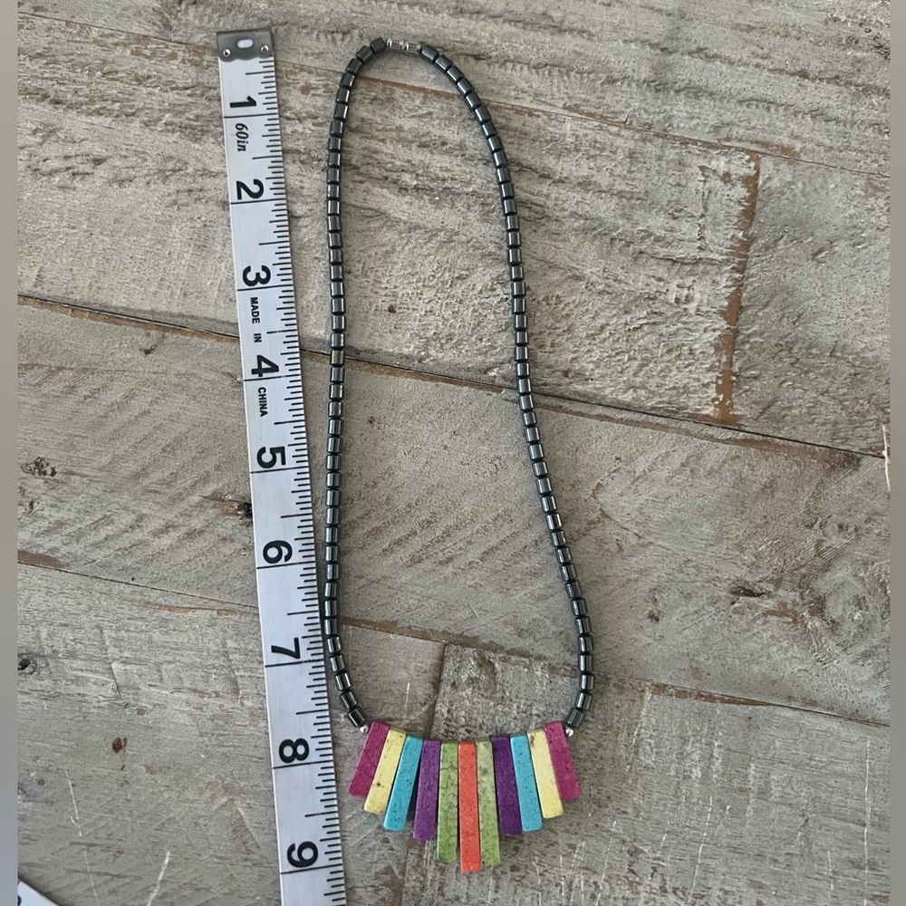 Vintage Rainbow Hematite Stick Dangle Pendant Necklace - Picture 8 of 8